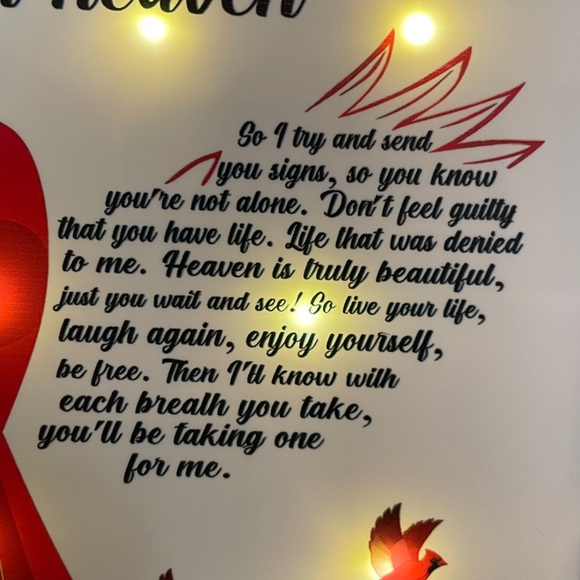 AS I SIT IN HEAVEN Framed Wall or Tabletop Cardinal Light Up Condolence Gift - Picture 5 of 12